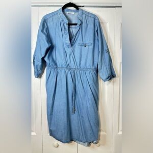 Blue Denim Dress with Drawstring Waist